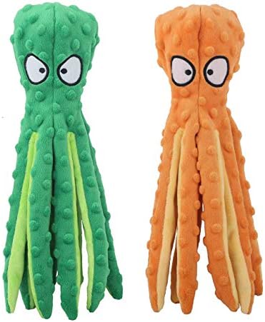 Dog Squeaky Toys Octopus - No Stuffing Crinkle Plush Toys for Puppy Teething, Durable Interactive Chew Toys for Small, Medium and Large Dogs Training and Reduce Boredom, 2 Pack