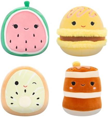 Squishmallows Original 5-Inch Food 4-Pack – Kachina Kiwi, Rayen Pancakes, Visconti Lemon Macaron, Wanda Watermelon – Official Jazwares Plush (Little)