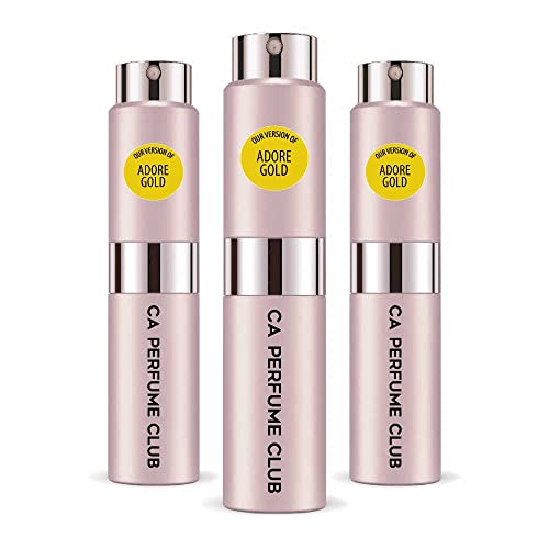 CA Perfume Impression of Christian D. Adore Gold For Women Replica Version Fragrance Dupes Concentrated Long Lasting Eau de Parfum Spray Refillable Atomizer Bottle 0.27 Fl Oz-X3