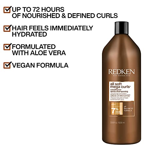 Redken All Soft Mega Curls Conditioner | For Extremely Dry Hair, Curly & Coily Hair | Nourishes & Softens | With Aloe Vera | 33.8 Fl Oz