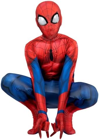 Marvel Spider-Man Official Youth Deluxe Zentai Costume - Stretch Spandex with Hidden Zippers and Wrist Slits