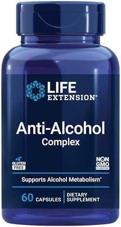 Life Extension Anti-Alcohol Complex, Vitamin C, zinc, Grape Seed, Milk Thistle, Clove Extract, Supports Healthy Alcohol Metabolism & Optimal Liver Function, Gluten-Free, Non-GMO, 60 Capsules