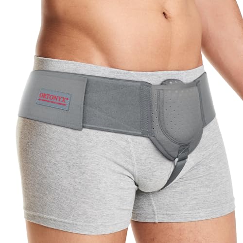 ORTONYX Inguinal Hernia Belt for Men and Women with Removable Compression Pad and Adjustable Waist Strap, Hernia Support Truss for Inguinal, Incisional Hernias, Left/Right Side - Gray L/XXL