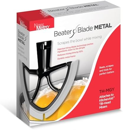 New Metro Design Beater Blade Metal TH-MGY Compatible with KitchenAid 4.5-5 Qt Tilt-head Stand Mixer, Grey
