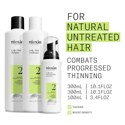 Nioxin Scalp + Hair Thickening System 2 - Hair Thickening System for Natural Hair with Progressed Thinning, Full Size (Packaging May Vary)