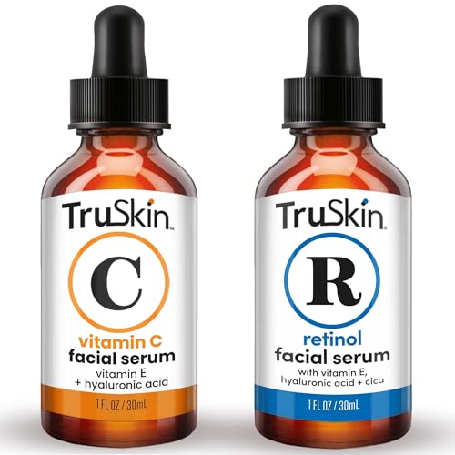 TruSkin Face Serum Duo – Retinol Serum for Face & Vitamin C Serum – Anti Aging Skin Care Gift Set for Women – Skin Care for Bright, Smooth, & Firmer-Looking Skin – 1 fl oz, 2 Bottles