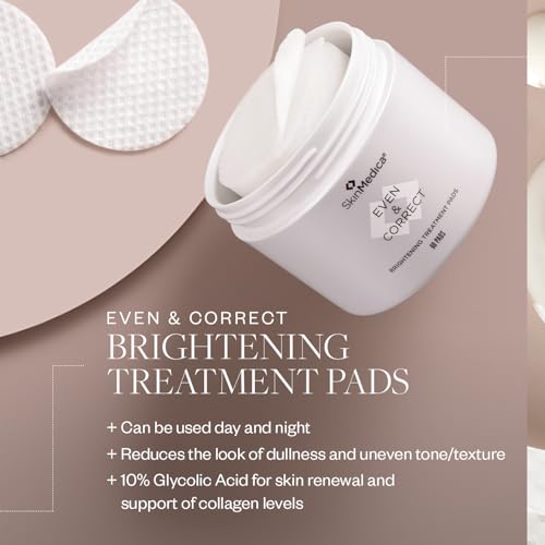 SkinMedica Even & Correct Brightening Treatment Pads For Face Exfoliating, 10% Glycolic Acid Pads That Are Retinol, Alcohol and Hydroquinone Free, 60 Ct