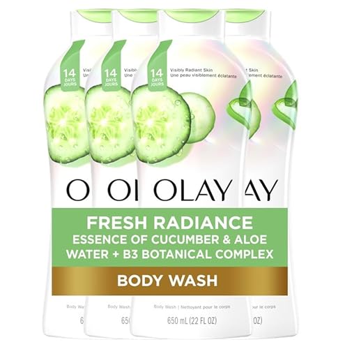 Olay Fresh Radiance Body Wash, Restores Hydration, Vitamin B3 Botanical Complex, Formulated for All Skin Types, Cucumber and Aloe Water Scent, 22 fl oz (Pack of 4)