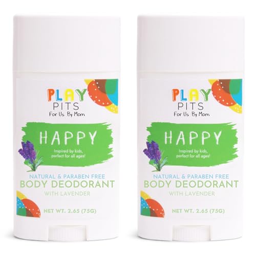 PLAY PITS - Natural Kids Whole Body Deodorant - Safe for Girls and Boys w/Sensitive Skin of All Ages - Clean, Non-Toxic, & Paraben Free - HAPPY Scent - Infused w/Lavender Essential Oils – 2.65Oz