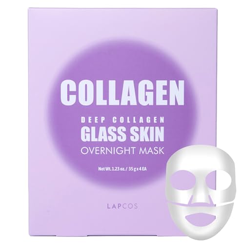 LAPCOS Deep Collagen Glass Skin Overnight Mask - Korean Skin Care Mask w/Rose PDRN, Vegan Collagen & Hydrogel Sheet - Hypoallergenic Firming Collagen Face Mask Sheets (4 ea, 1.23 oz)