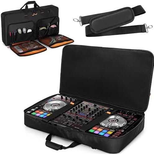 Carrying Bag Compatible with Pioneer DDJ RX/DDJ SX/DDJ SX2 / DDJ SX3 / Denon MC7000 / Numark NS6, DJ Controller Storage Bag with Foam Padding for DJ Cable or Other Accessories (L, Black)