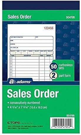 Adams Sales Order Books, 2-Part, Carbonless, White/Canary, 4-3/16" x 7-3/16", Bound Wraparound Cover, 50 Sets per Book, 3 Pack (DC4705-3)