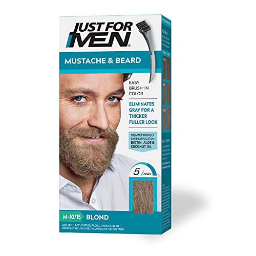 Just For Men Mustache & Beard, Beard Dye for Men with Brush Included for Easy Application, With Biotin Aloe and Coconut Oil for Healthy Facial Hair - Blond, M-10/15, Pack of 1