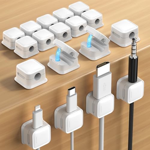 18 Pack Magnetic Cord Organizer Holder,Strong Adhesive Desk Cable Management Easy Open,Organize Phone Charging Cords Wire Holder Organizer Neatly for Home,Office,Car,Desk,Nightstand-White