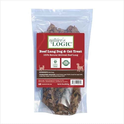 Nature's Logic Beef Lung Dog & Cat Treats - 100% Natural - Single-Ingredient High Protein - No Additives - Dental Care Treat for Dogs & Cats - Grain-Free - Beef Lung Treat, 3.5oz