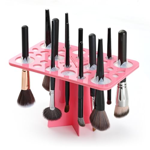 Makeup Brushes Drying Rack, Brushes Dryer, Collapsible 28 Slot Acrylic Brush Holder Stand Tree Tray Support Display for Makeup Lovers Artist Nail Brushes Paintbrushes