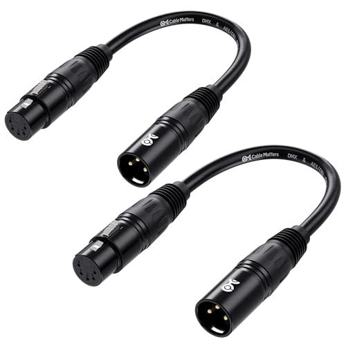 Cable Matters 2-Pack 3 Pin to 5 Pin DMX Lighting Cable - 6 Inches, 3-Pin Male to 5-Pin Female XLR/DMX Adapter Cable, Black
