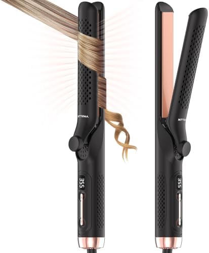 360° Airflow Styler Curling Iron - 1.25 Inch Hair Straightener and Curler 2 in 1 with Vented Cool Air to Lock in Style, Extra Long Flat Iron Curling Wand (Black)