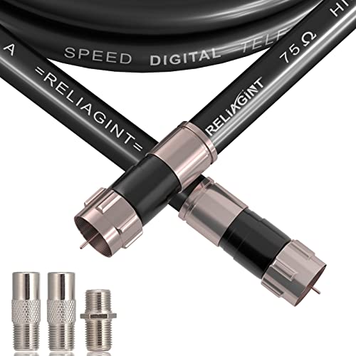 100ft RG6 Coaxial Cable Black 75 ohm with F Connector, F81 Female Extension Adapter, Low Loss High-Speed Coax Cable Cord Extender for HD TV, Dish, Satellite, Antenna, TV Cable 100'