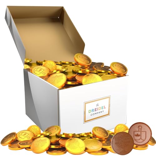 The Dreidel Company Hanukkah Chocolate Gelt, Nut-Free, Belgian Milk Chocolate, Foil Wrapped Gold Coins, Kosher Dairy Chanukah Gelt (10 Pounds)