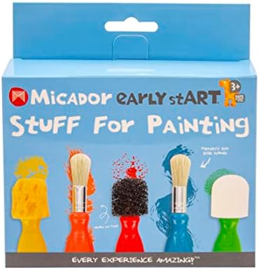 Micador Early Start Stuff for Painting, 5-Piece Set - 3 Sponge + 2 Durable Bristle Brushes - Easy Grip - Rounded Handles - Ages 3+