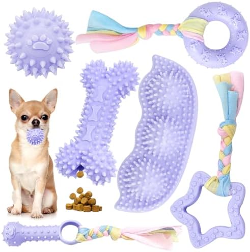 Petcare 6 Pack Puppy Teething Toys, Cute Purple Small Dog Chew Toys for Puppies 0-6 Months, Soft Rubber Rope Dog Teething Toys, Best Small Puppy Toys, Puppy Essentials Supplies
