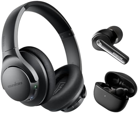 Soundcore by Anker Life P3i Noise Cancelling Earbuds with Life Q20 Active Noise Cancelling Headphones, Hybrid Active Noise Cancelling, Powerful Sound, 4 Mics for Calls, 36H Playtime, App Control