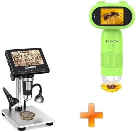 TOMLOV P30 Microscope for Kids, Portable 1000X Slides Digital Microscope with 2" Screen, HD 16MP Camera & 1080P Video+DM4S