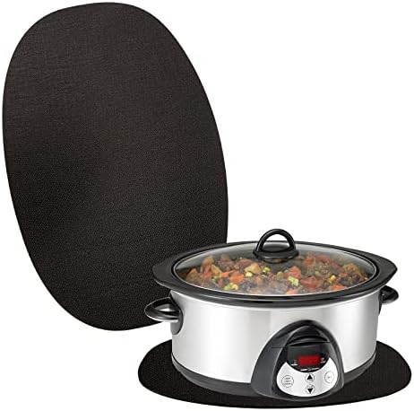 Oval Slow Cooker Heat Resistant Mat for 6-8 Quart, Silicone Countertop Protector Appliance Slider Mat Compatible with Crock-Pot/Elite Gourmet/Hamilton Beach Oval Slow Cooker, Black