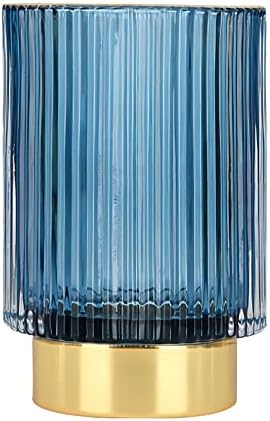 DASITON Makeup Brush holder Organizer,Crystal Cosmetic Makeup Brush Glass Brushes Storage Holder, Vintage Make Up Brush Cup Pen Pencil Holder striped vase(Blue L)
