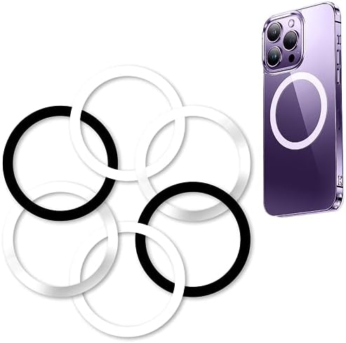 WYNK Universal Metal Rings Compatible for Apple Magsafe Charger/Wallet/Battery Pack, Compatible with iPhone 16/15/14/13/12 Series(Mini/Plus/Pro/Pro Max) and Samsung Galaxy (Black+White+Sliver, 6 PCS)