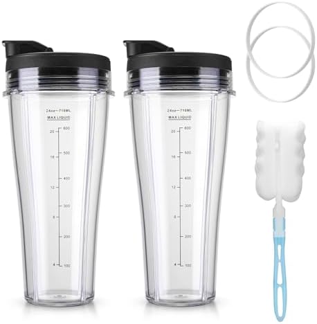Ninja Blender Cups Replacement 24 oz Slim Cups Kit with Sip & Seal Lids BL450 BL480 BL486 BL487 BL492 BL494 BL642 BL682 NN100 BL2012