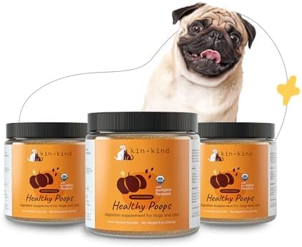 kin+kind Organic Fiber for Dogs&Cats - Pumpkin Boost for Healthy Poops - Digestive Health - Flax Seed, Ginger, Turmeric and Coconut - Made in USA (Triple Large 8oz)
