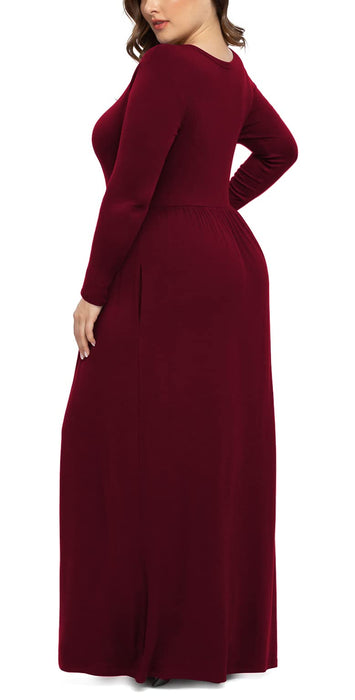 LONGYUAN Women Plus Size Dresses Christmas Casual Long Sleeve Comfy Maternity Dress with Pockets Burgundy 2XL