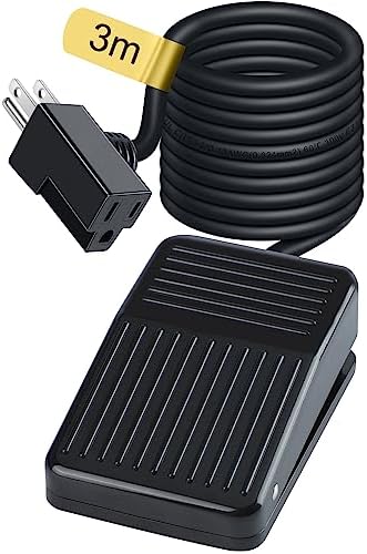 Foot Switch Normally Off Press and Hold to ON 10FT UL Cable & Plug, Dead Man Pedal Momentary 15A 250VAC US 3-Prong Piggyback for Lichtenberg Machine Table Saw Scroll Saw Miter Power Tools