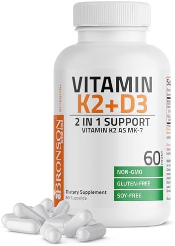 Bronson Vitamin K2 (MK7) with D3 Supplement Non-GMO Formula 5000 IU Vitamin D3 & 90 mcg K2 MK-7 Easy to Swallow D & K Complex, 60 Capsules