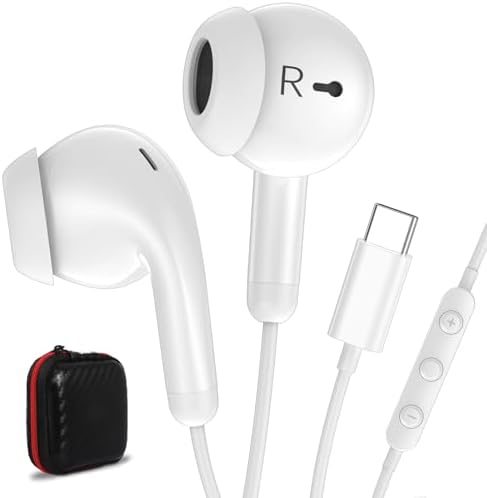 USB C Earbuds, USB Type-C Headphones for iPad 10th Generation iPhone 16 Plus 15 Pro iPad 11th Gen A16 Air 6 M3 Wired Earphones with Microphone Volume Control Noise Isolating HiFi Stereo Headset White