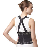 NeoTech Care Back Brace with Suspenders/Shoulder Straps - Light & Breathable - Lumbar Support Belt for Lower Back Pain - Posture, Work, Gym - Black Color (Size S)