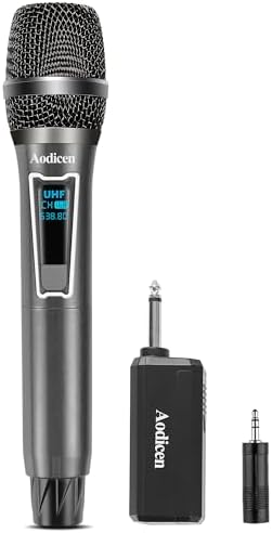 Wireless Microphone,UHF Metal Handheld Dynamic Wireless Mics with Cycle Charging, for Karaoke, Party and Speech, 160ft, Black