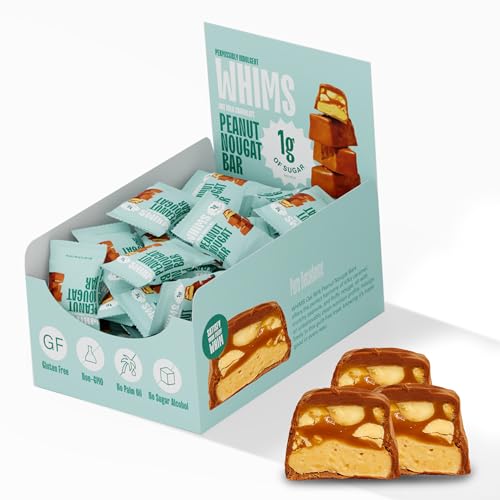 Whims Oat Milk Peanut Nougat Bar - Low Sugar High Protein Snack, 1g Sugar, Non-GMO, Keto-Friendly, Low Carb, Vegan, Gluten-Free - Perfect Healthy Treat for On-The-Go, 3.5oz - 30pcs