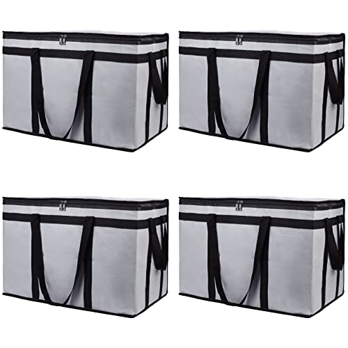 Bodaon 4-Pack Insulated Food Delivery Bag, XXX-Large Meal Grocery Tote Insulation Bag for Hot and cold Food, Commercial Cooler/Thermal Bags, Large Capacity Reusable Warming Bag, Gray