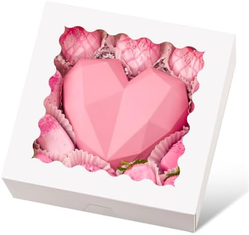 Ocmoiy 10 x 10 x 2.5 Inch Bakery Boxes, 20 Pack Auto-Popup Pie Boxes with Window, White Cookies Treat Boxes for Chocolate Covered Strawberries, Cocoa Bombs, Donuts, Muffins, Pastries