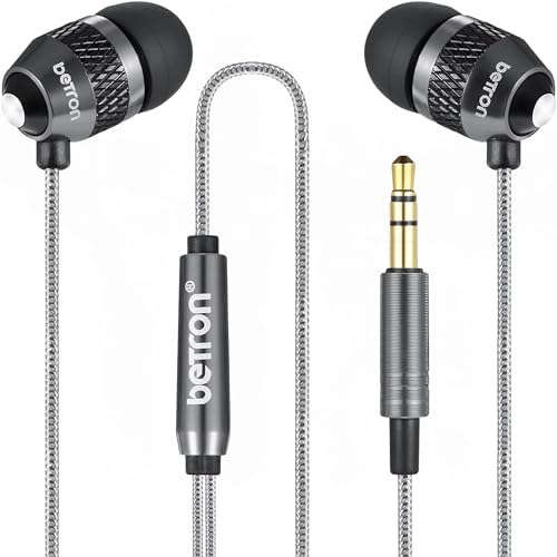 Betron B25 Earphones, Noise Isolating in-Ear Wired Headphones with Strong Bass, Tangle-Free Cord, Lightweight, Carry Case and Soft Earbud Tips (Black)