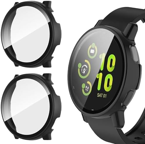 2 Pack Hard PC Case for Garmin Vivoactive 5 Screen Protector, Cover with Tempered Glass Screen Protector for Garmin Vivoactive 5 Case (Black/Black)