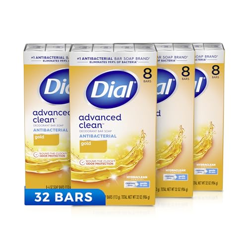 Dial Antibacterial Deodorant Bar Soap, Advanced Clean, Gold, 4 Oz, 32 Bars