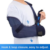 Velpeau Kids Arm Sling Shoulder Immobilizer with Waist Strap -Ventilated & Breathable Support Brace for Children, Boys, Girls (Mesh-Blue, Right, 2XS: Bust 19″-23.5″)