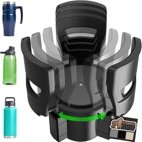 GORILLA GRIP Car Cup Holder Expander, Keeps Large Drink Cups Secure, Expander Fits Yeti, HydroFlask, Stanley 18 to 48oz Large Water Bottles, Coffee Mug, Adjustable Arms and Base Insert, Black
