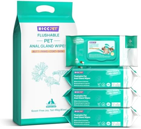HICC PET Wipes for Dogs & Cats, Cleansing Deodorizing & Soothing Allergy Infections Anal Gland Pets Wipes with Coconut Oil - Dog Grooming Wipes for Butt and Paw - Hypoallergenic & Vet Recommended