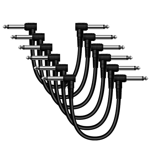 Professional 6 Pack of 6 Inch Guitar Patch Cable, Noise Free and Long-Lasting Guitar Pedal Cable, Right Angle Pedal Board Cables, Black