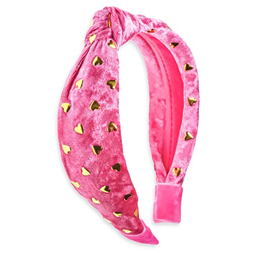FROG SAC Pink Heart Headband for Girls, Studded Knotted Valentines Day Headbands for Kids, Cute Stud Knot Vday Head Bands, Little Girl Velvet Hair Accessories, Fashion Hair Bands for Children